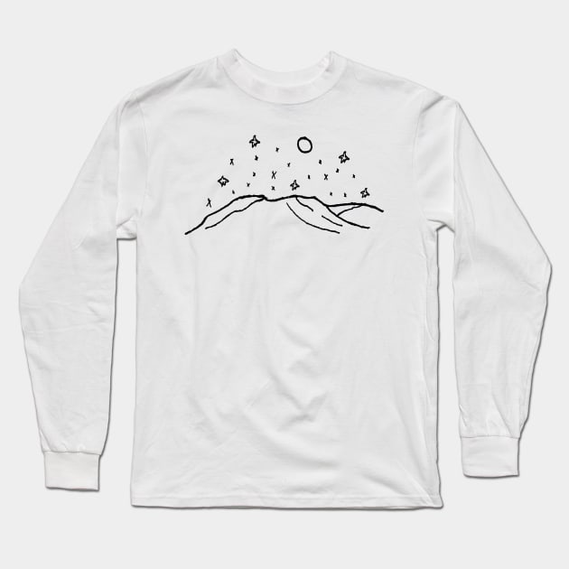 Mountains with Stars and Full Moon Drawing Long Sleeve T-Shirt by russelwester